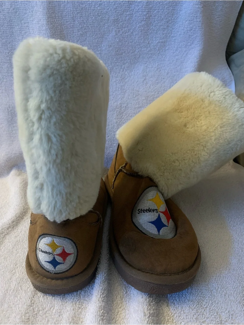 NFL Pro Shop Pittsburgh Steelers Logo Sherpa Lined Boots - Brown & Cream